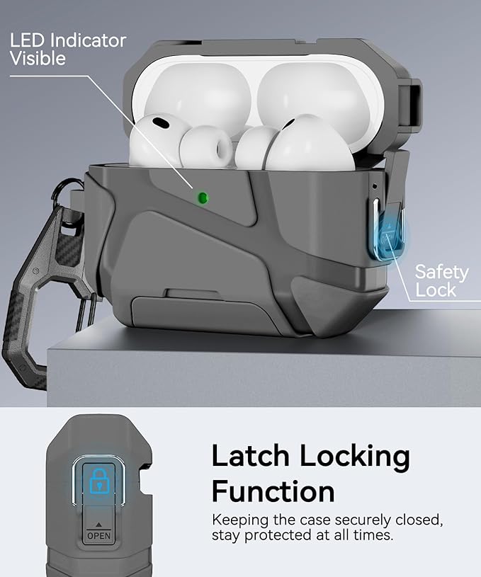 for AirPods Pro 3rd Case (2025 New),Secure Lock & Phone Stand Design Compatible with Airpods Pro 3 Generation Cover with Cleaner Kit-Grey