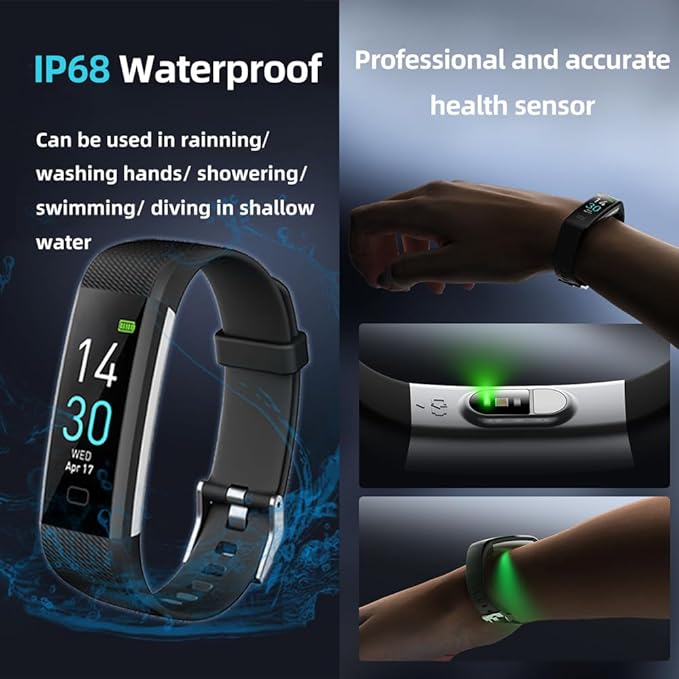 Fitness Tracker with Heart Rate Monitor/Step Counter/Calories, Activity Tracker Smart Watch Slim Smart Bracelet Sleep Monitor, IP68 Waterproof, Pedometer Health Tracker for Man Women