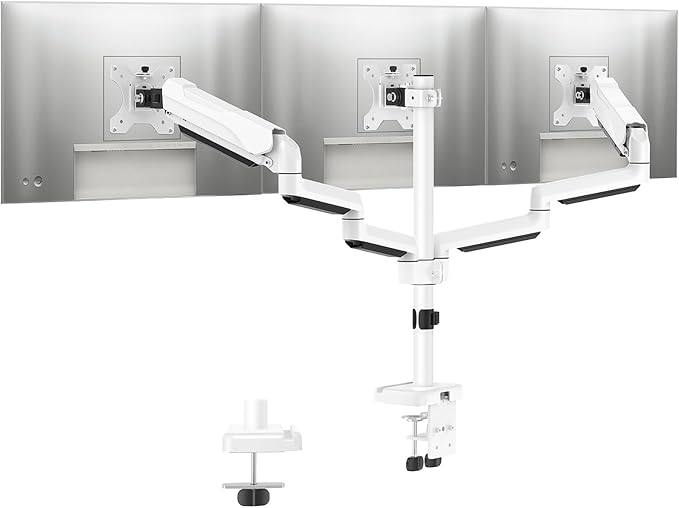 MOUNTUP Triple Monitor Stand Mount - 3 Monitors Desk Mount for Computer Screens Up to 27 inch, Triple Monitor Arm with Gas Spring, Heavy Duty Monitors Stand, Each Arm Holds 4.4-19.8 lbs, White