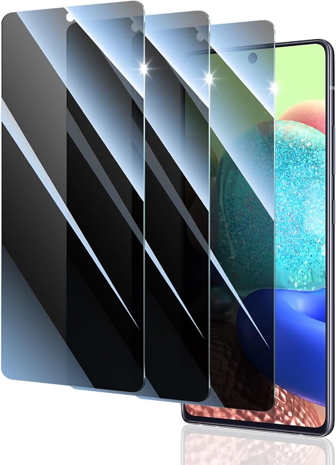 Privacy Screen Protector for Samsung Galaxy A71/A72/A73, Anti-Spy Tempered Glass, Double Shatterproof 9H Hardness, Dark Private Black Protection, Anti-Scratch Impact Resistant Case-Friendly Screen Guard - 3 Pack