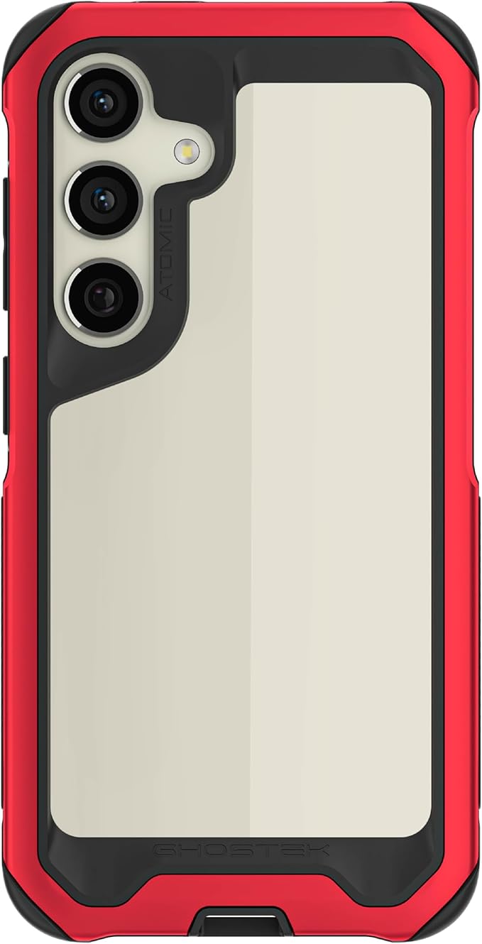 Ghostek Atomic Slim Galaxy S24 Case with Shockproof Military Grade Aluminum Bumper, Clear Back and Wireless Charging Compatible Phone Cover Designed for 2024 Samsung Galaxy S24 (6.2") (Red)