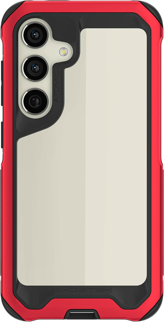 Ghostek Atomic Slim Galaxy S24 Case with Shockproof Military Grade Aluminum Bumper, Clear Back and Wireless Charging Compatible Phone Cover Designed for 2024 Samsung Galaxy S24 (6.2") (Red)