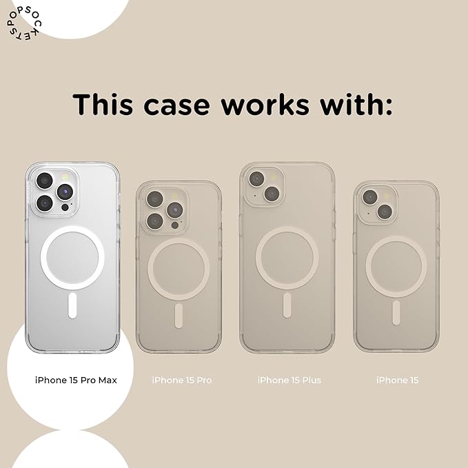 PopSockets iPhone 15 Pro Max Case with Round Phone Grip Compatible with MagSafe, Phone Case for iPhone 15 Pro Max, Wireless Charging Compatible - White Opalescent