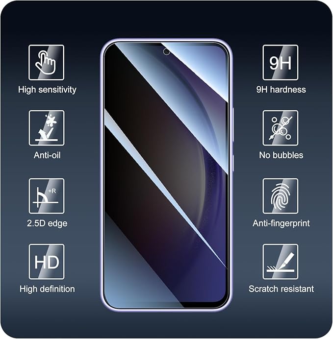 Privacy Screen Protector for Samsung Galaxy A54, Anti-Spy Tempered Glass, Double Shatterproof 9H Hardness, Dark Privacy Protection, Anti-Scratch Impact Resistant Screen Cover for Daily Use - 3 Pack