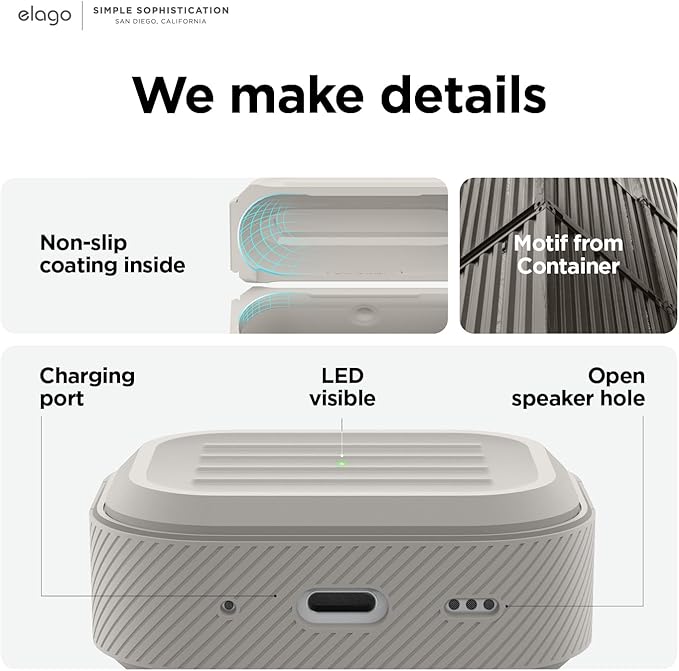 elago Armor Case Compatible with AirPods Pro 2 Case - Lanyard Included, Supports Wireless Charging, Shock Resistant, Full Protection (Stone)