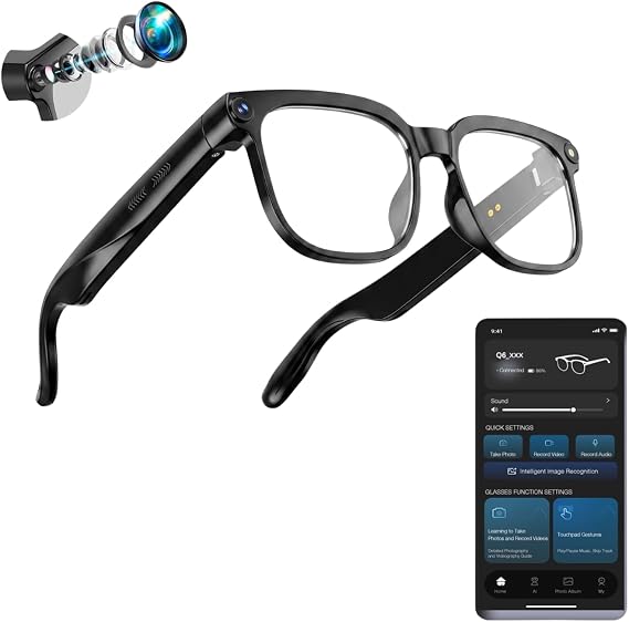AI Smart Glasses with Camera, 4K HD Video & Photo Capture, Recording Glasses, Bluetooth Glasses with Audio, AI ChatGPT Assistant, Voice Control, Real-Time Translation Camera Sunglasses for Men & Women