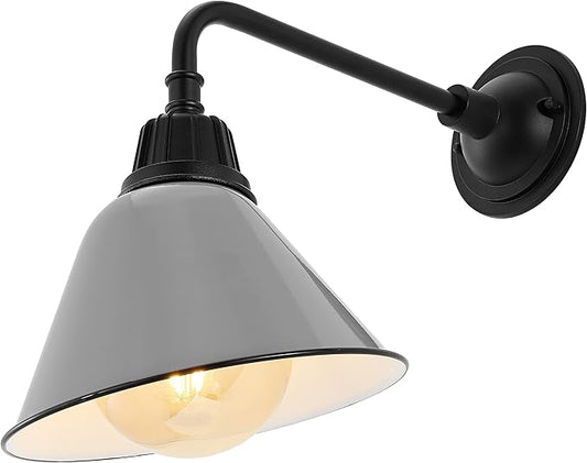 JONATHAN Y JYL7612D Croydon 9.63" 1-Light Farmhouse Industrial Indoor/Outdoor Iron LED Gooseneck Arm Outdoor Sconce Metal Bell Shade Vintage Cottage Rustic Porch Patio Yard Barn, Gray
