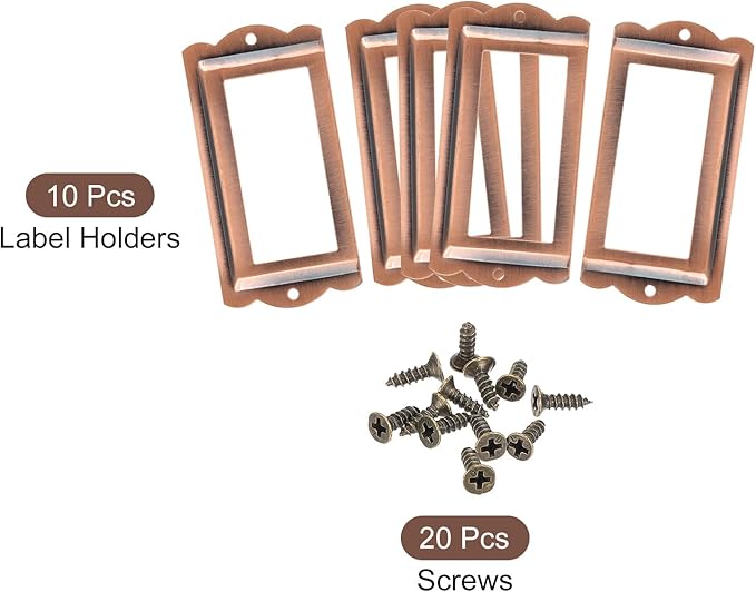 uxcell Metal Label Holders, 85x40mm 10pcs File Name Card Tag Label Holder Frame for Office Library Drawer Cabinet Shelves, Bright Copper