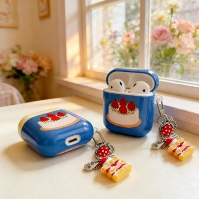 Compatible with Airpods 4 Case, Cute Fashion Birthday Cake Design for Airpods 4th Generation Case Cover, Shockproof Protective Hard Case with Keychainn for Airpods 4 Gen for Women Girls,Blue