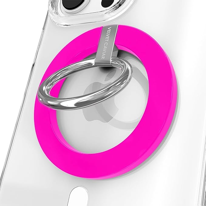 VELVET CAVIAR Compatible with MagSafe Phone Grip - Magnetic Ring Holder with Adjustable Stand - Removable MagSafe Accessories for iPhone 16, 15, 14, 13, 12 (Neon Pink)