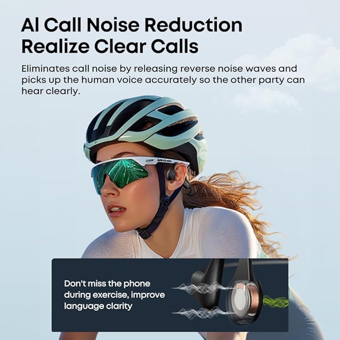 Langsdom BE20 Bone Conduction Sports Headphones with 16GB MP3, Bluetooth 5.4, IP68 Waterproof, Open-Ear Running Headset with Mic, 8.5H Playtime, Noise Reduction, Dual Connection (Black)