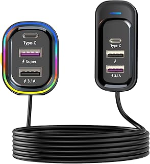 USB C Car Charger, Cigarette Lighter USB Charger, 81W Multiport 6-Port 5FT