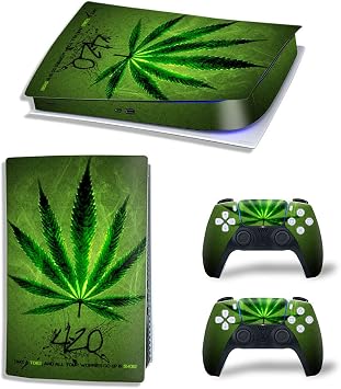 Glossy Protective Vinyl Decal Skin/Stickers Wrap Cover for PS5 Skin Stickers Full Body for PlayStation 5 Console and 2 Controllers (PS5 Digital Edition, Green Weeds)
