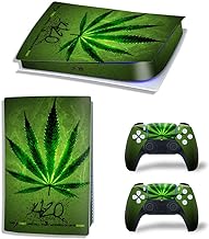 Glossy Protective Vinyl Decal Skin/Stickers Wrap Cover for PS5 Skin Stickers Full Body for PlayStation 5 Console and 2 Controllers (PS5 Digital Edition, Green Weeds) - Image 1