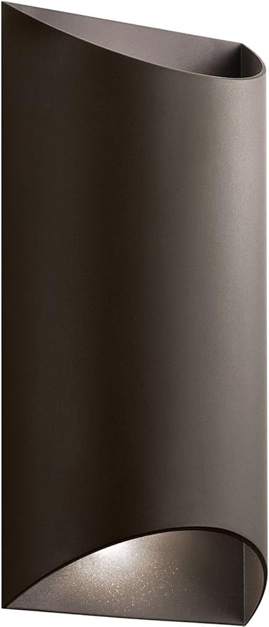 Kichler Wesley 14” LED Outdoor Wall Light in Textured Architectural Bronze, 2-Light Modern Lighting Fixture, 49279AZTLED