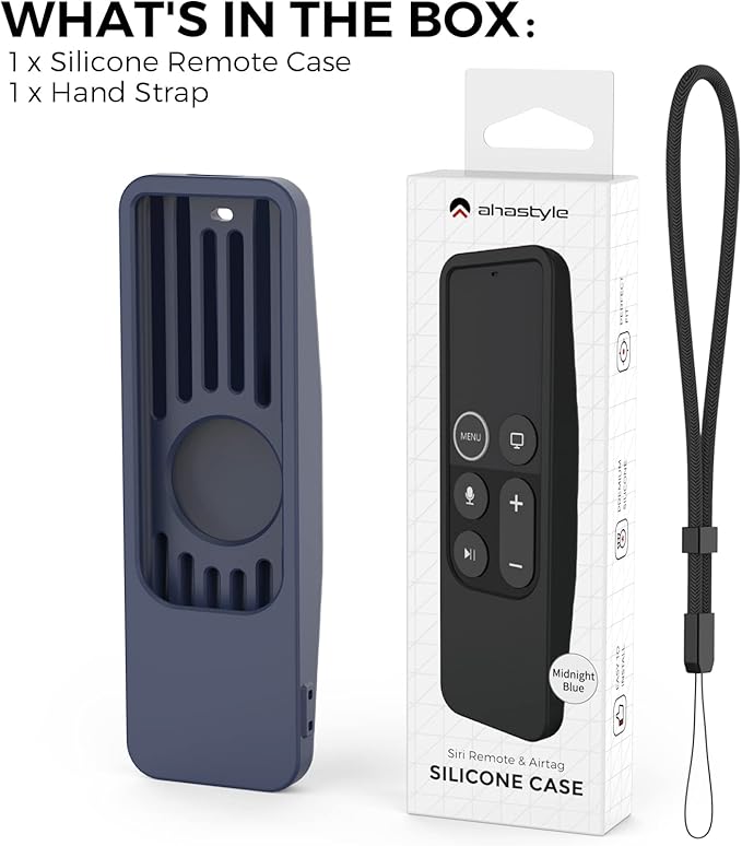 AhaStyle Protective Case for Apple TV Siri Remote [1st Gen] with AirTag Holder, Anti Slip Silicone Cover Compatible with 2016 Apple TV HD and 2017 Apple TV 4K [1st Generation] (Midnight Blue)