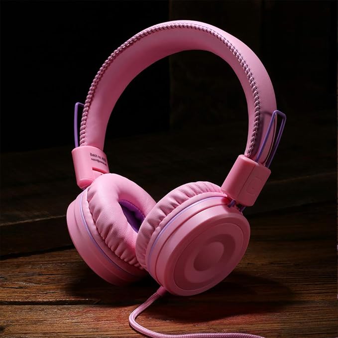 M1 Kids Headphones Wired Headphone for Kids,Foldable Adjustable Stereo Tangle-Free,3.5MM Jack Wire Cord On-Ear Headphone for Children (Pink)