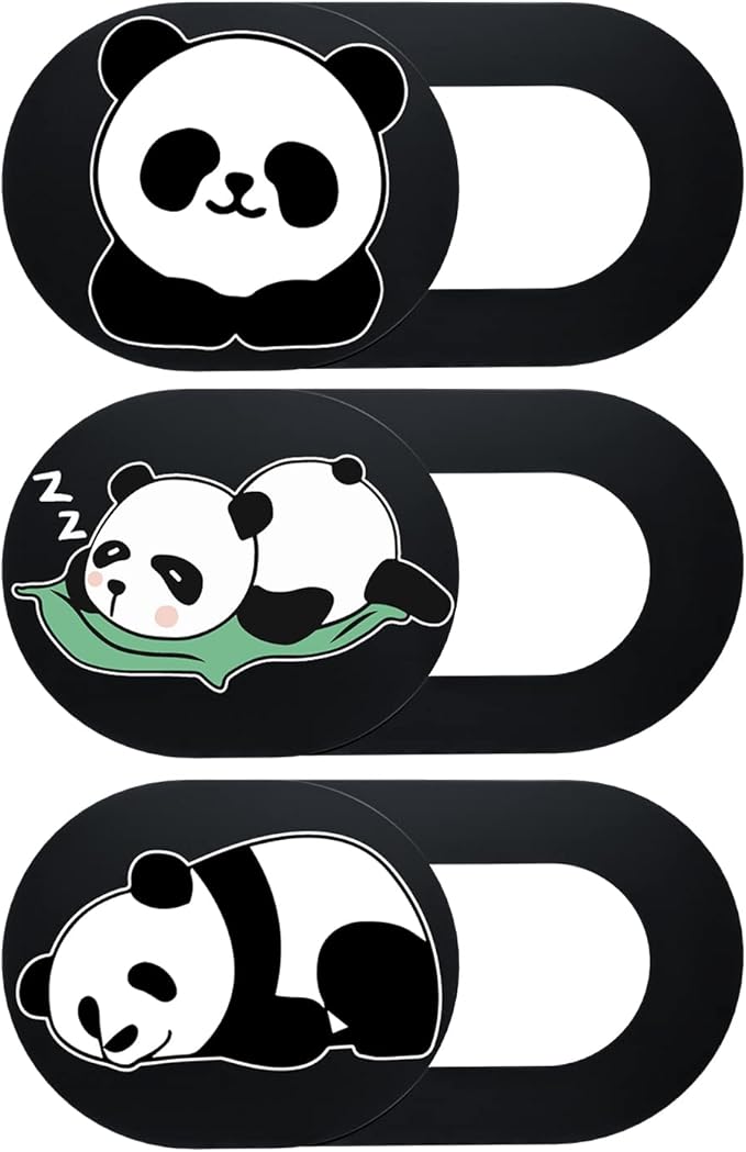 Webcam Laptop Camera Cover Slide, Cute Pattern Web Camera Cover, 0.02-Inch Ultra-Thin Fits for Laptop MacBook Pro iMac Air Computer Smartphones Tablets Protect Your Privacy Security (Panda-3Pack)