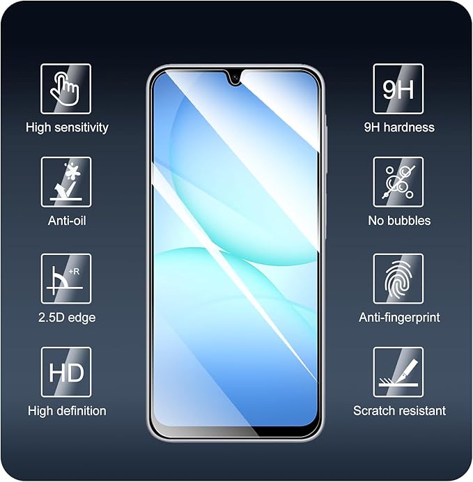 Screen Protector & Camera Lens Protector for Samsung Galaxy A17, Double Shatterproof HD Tempered Glass, High Light Transmittance, 9H Hardness Anti-Scratch Impact-Protection Case-Friendly, 3 Pack Each