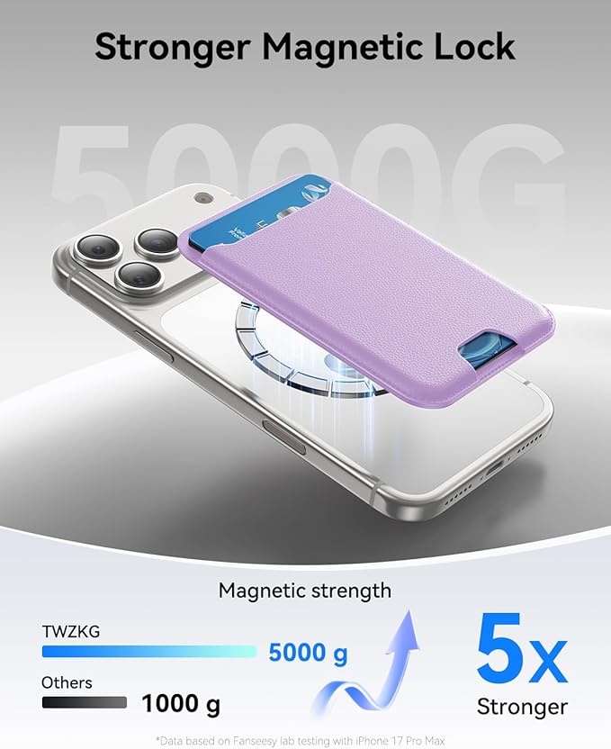 for MagSafe Wallet, 3 Cards Holder, Slim Magnetic Phone Wallet for iPhone 17/16/15/14/13/12 Pro Max Plus Air Series,RFID Blocking Vegan Leather,Purple
