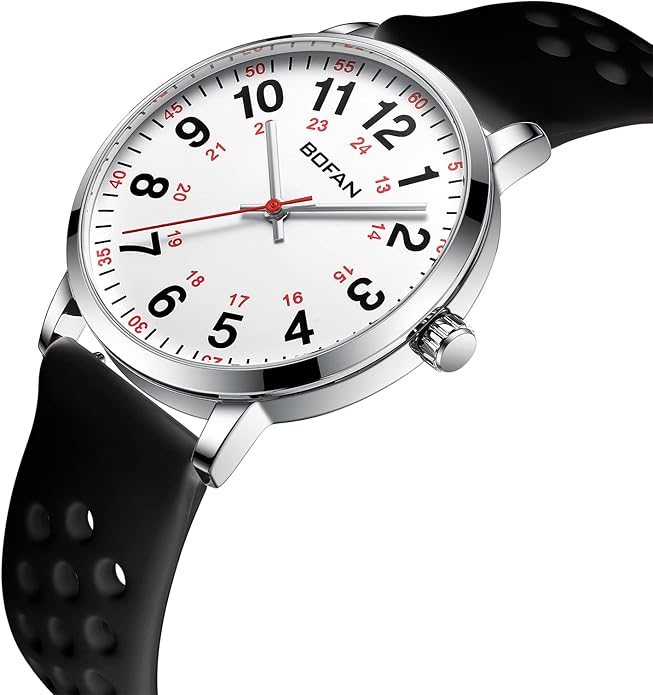 BOFAN Nurse Watch for Medical Professionals,Students,Doctors with Easy to Read Dial,Second Hand and 24 Hour,Soft and Breathable Silicone Band,Water Resistant
