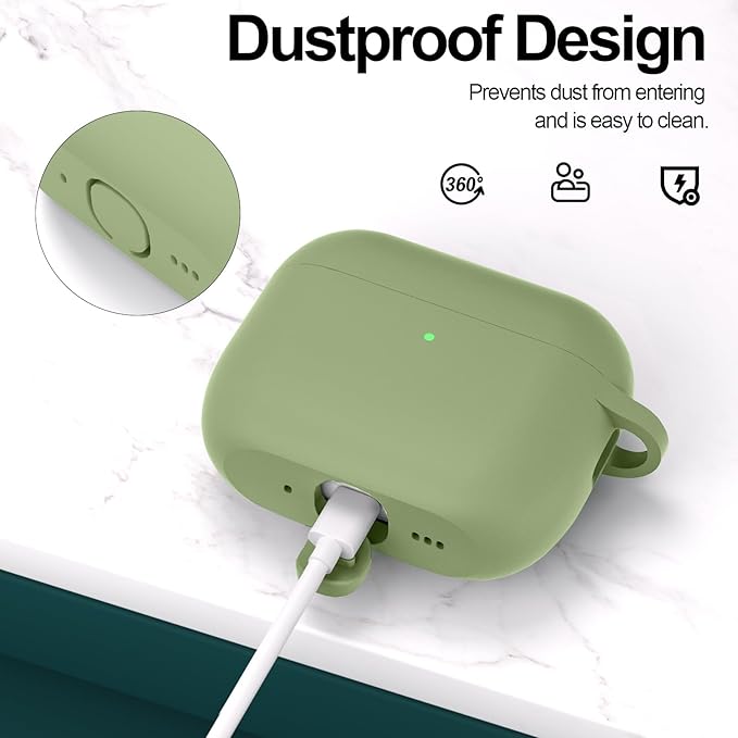 ATUAT for AirPods Pro 3 Case Cover with Cleaner, Protective Soft Silicone Skin with Keychain for Women Men for Apple AirPods Pro 3rd Generation Case(2025), Front LED Visible, Army Green