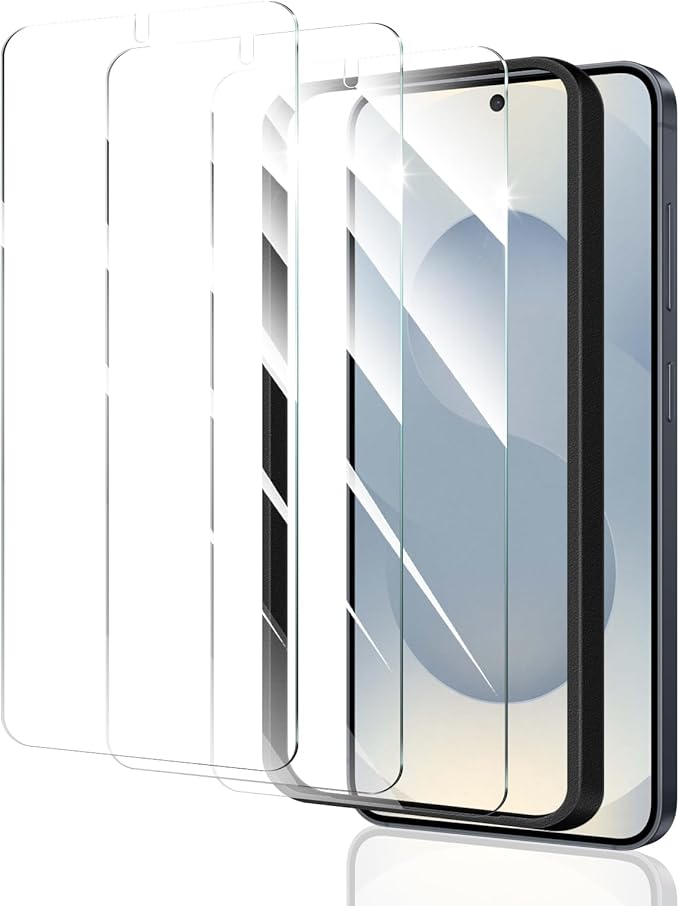 3*Screen Protector for Samsung Galaxy S24/S25 with a Installation Alignment Aid, Double Shatterproof HD Tempered Glass Film, Impact-Protection [9H Hardness][Anti-Shatter][Anti-Scratch]
