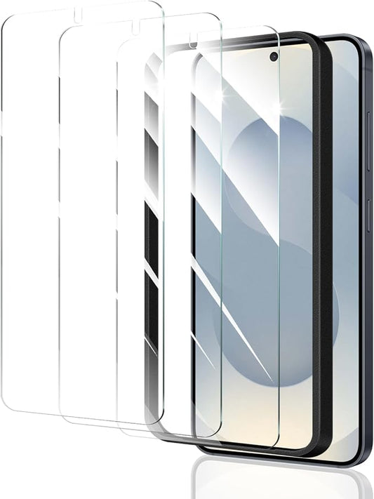 3*Screen Protector for Samsung Galaxy S24/S25 with a Installation Alignment Aid, Double Shatterproof HD Tempered Glass Film, Impact-Protection [9H Hardness][Anti-Shatter][Anti-Scratch]