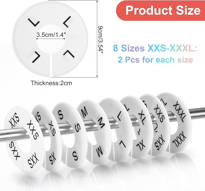 uxcell Clothes Dividers,16 Pack Round Closet Rack Dividers Clothing Rack Size Dividers Blank Labels with 8 Size Reusable for Hanging Clothes Sorting Size, White