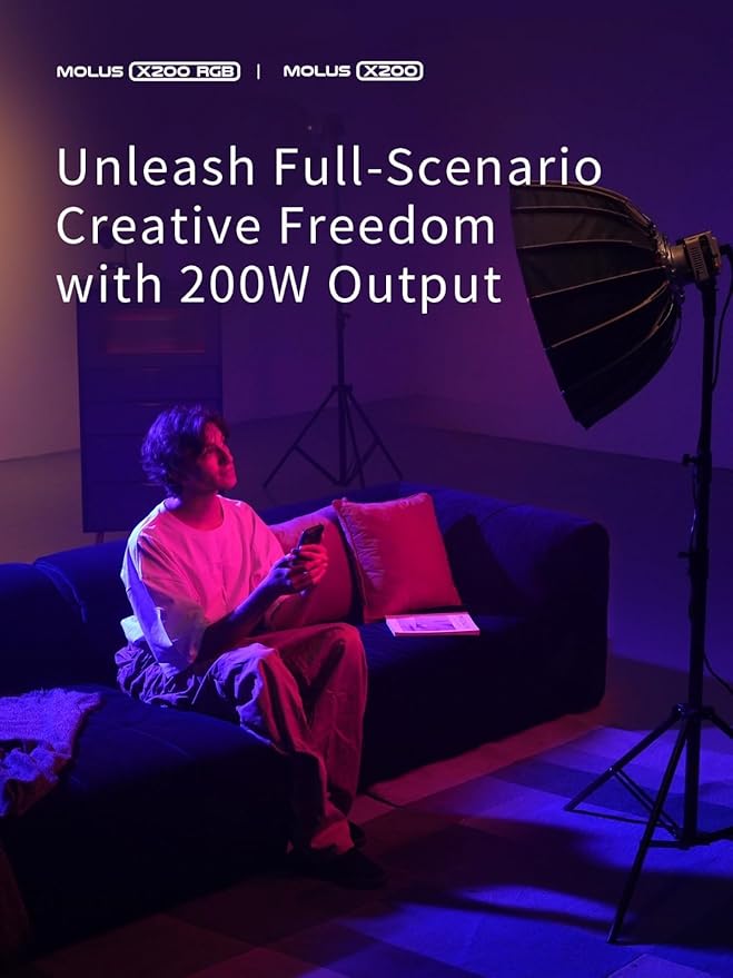ZHIYUN MOLUS X200 RGB Combo 200W Video Light zhiyun Light Supports HUB Expansion, and PD Power Photography Lighting 2500K~10000K CRI>95 TLCI>97 with Bowens Mount Diffuser for YouTube