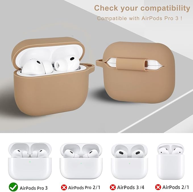 Compatible with AirPods Pro 3 Case Cover 2025 with Bling Keychain Cleaner Kit Silicone Case for AirPods Pro 3rd Generation Wireless Earbuds (Milk Tea)