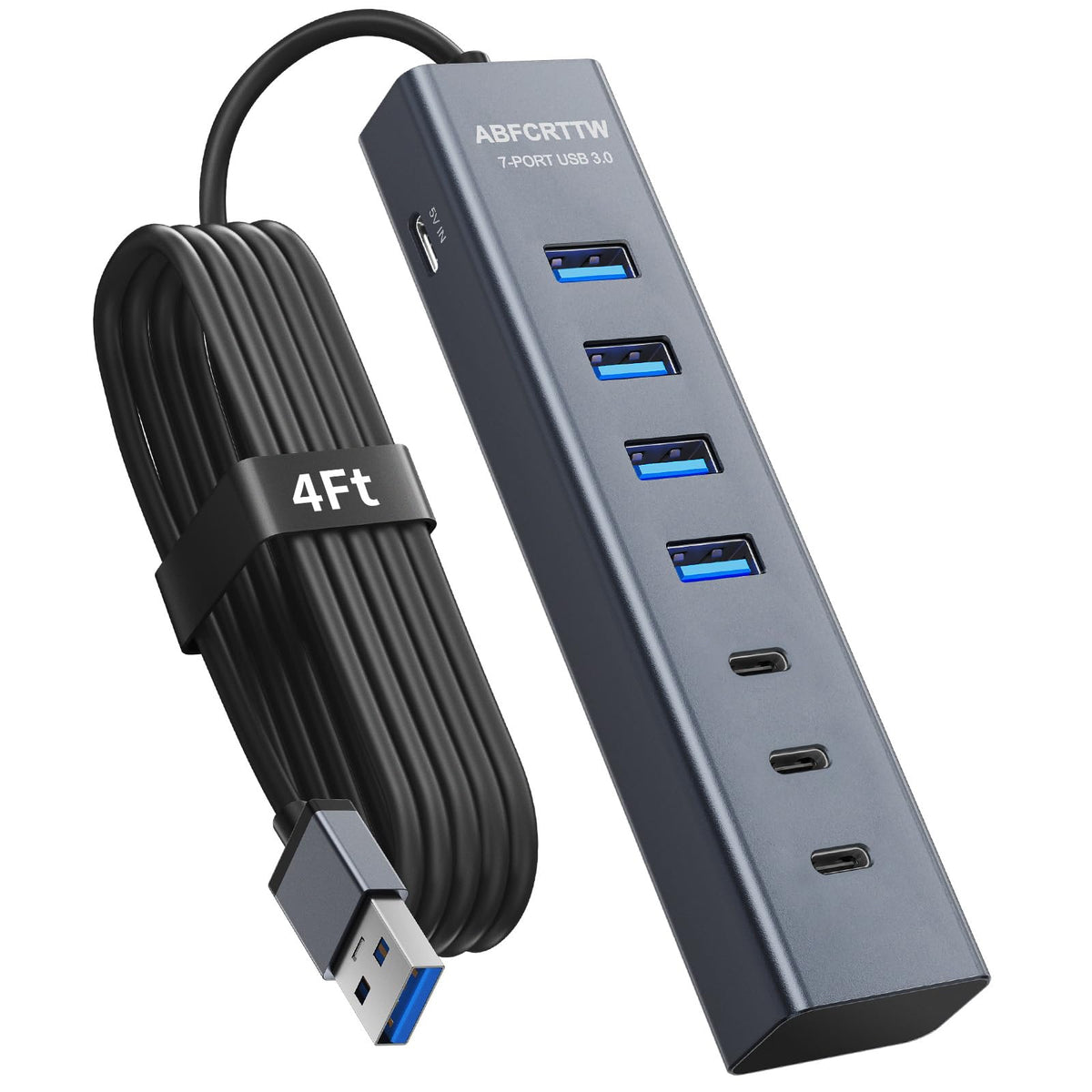 4Ft 7-Port USB Hub 3.0 for Desktop, 4 USB-A & 3 USB- | Computer Access - Image 1