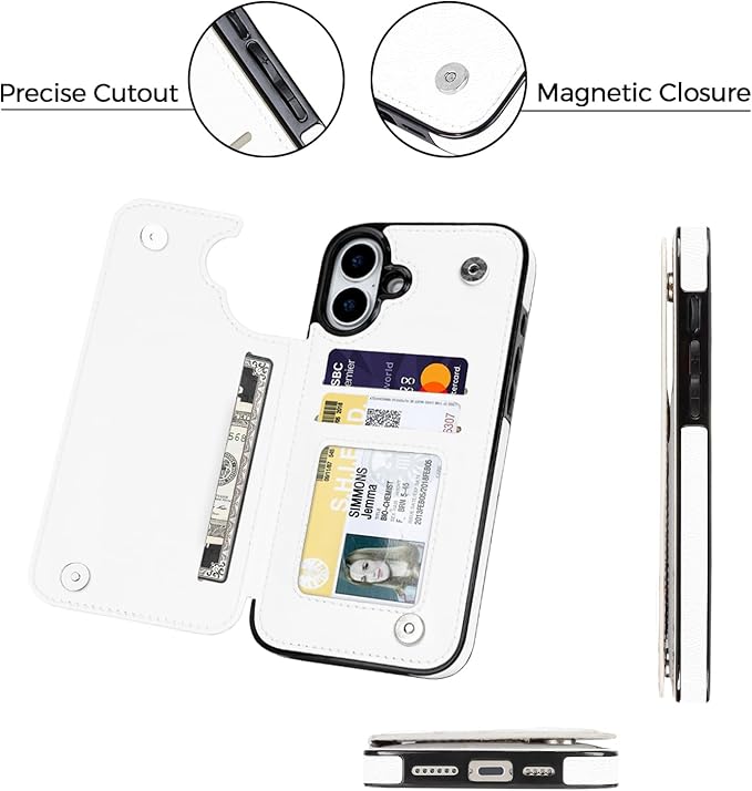 uCOLOR for iPhone 17 Wallet Case with Card Holder PU Leather RFID Blocking Design iPhone 17 flip case for Women Men Magnetic Clasp Kickstand Design 6.3 inch (White Marble)