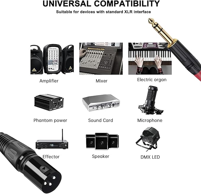 (2PACK/ 100 FT) XLR to 1/4 TRS Stereo Adapter, 6.35mm Dual Channel to 3-pin Male, XLR to 1/4 Balanced Microphone Stereo Audio Converter AdapterCable