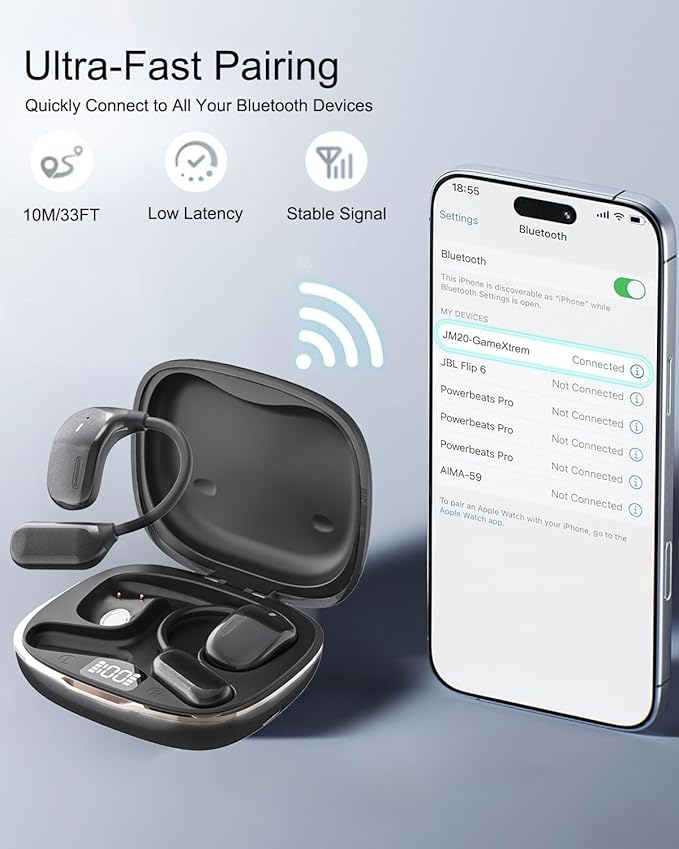 NEW OpenFit Air Bone Conduction Headphones Only 0.23 OZ Open Ear Earbuds , Wireless Earbuds with HD Clear Calls, Ear Buds with 72 Hours of Playtime, Secure Earhooks Earphones for Sports, Fitness, TV
