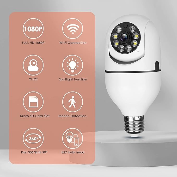 2PCS 2.4GHz & 5GHz Wireless WiFi Light Bulb1080P Security Camera Wireless Outdoor, 360° Indoor Light Socket Security Cameras for Home Security with 2-Way Audio, Smart Motion Detection (2PCS)