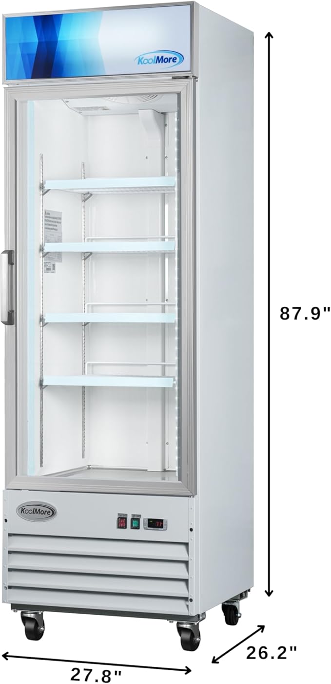 KoolMore MDF-1GD-13C-WH 27 in. Commercial One Glass Door Display Upright Freezer Merchandiser in White 13 Cu. Ft