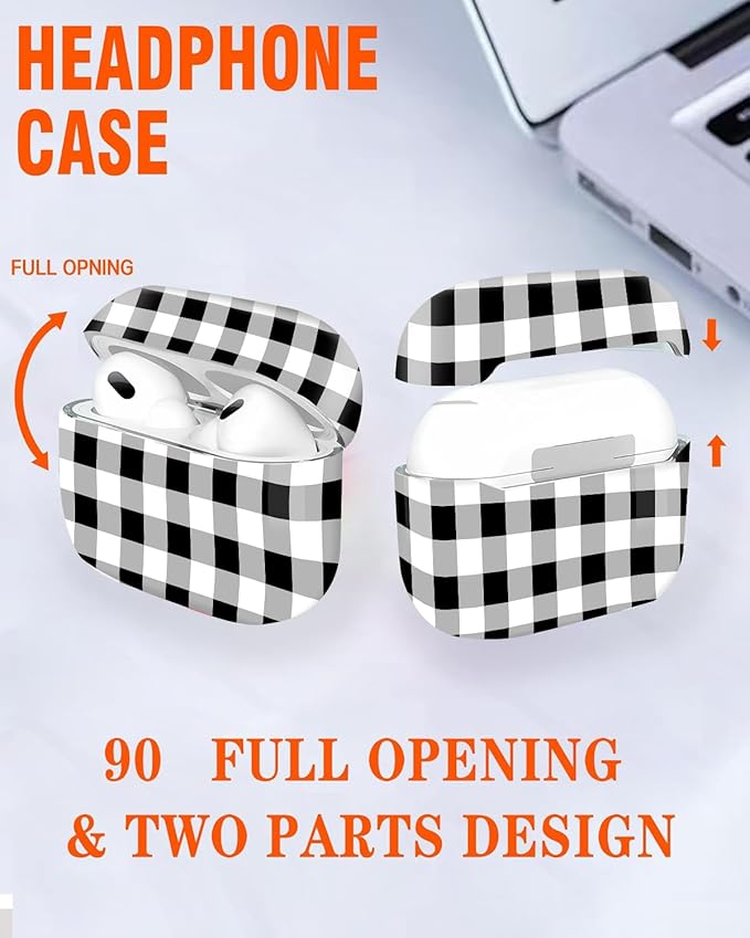 Compatible with Airpod Pro 2nd/1st Generation,Full Protection Cover for Women,Accessories Hard Case Portable & Shockproof for Airpod Pro 2nd Charging Case 2023/2022/2019(Black White Checkered Plaid)