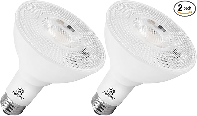Energetic PAR30 2-Pack Dusk to Dawn LED Outdoor Flood Light Bulb, 75 Watt Equivalent(11W), 850LM, 5000K Daylight, E26 Base, Automatic On/Off Sensor Light Bulb for Porch, Hallway, ETL Listed