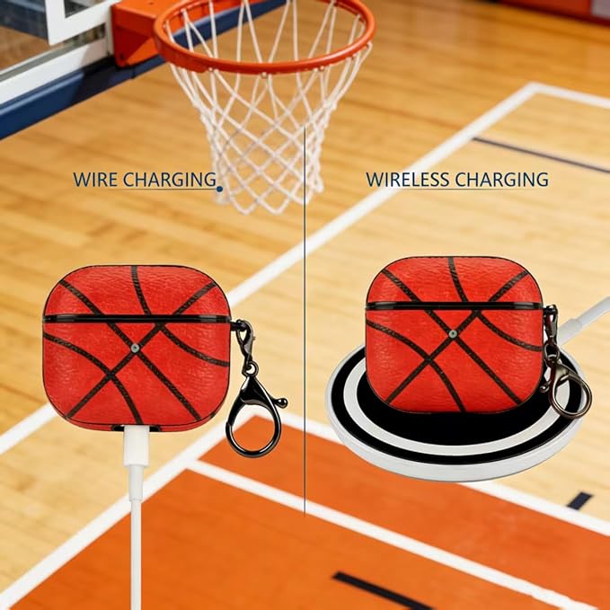 for AirPods Pro 2 Case Leather, Crazy Horse Airpods Pro Soft PU Leather Case Cover with Keychain,for Apple Airpod Pros 2nd Generation 2023 2022/ Airpod Pro 2/1 Gen for Man Wome(Basketball-03)