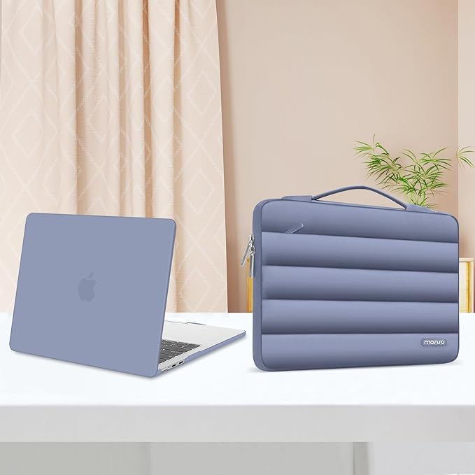 MOSISO Compatible with MacBook Air 13 inch Case M5 2026 M4 2025 M3 M2 2024-2022 A3449 A3240 A3113 A2681, Hard Case&Puffy Bag&Keyboard Cover&Webcam Cover&ScreenFilm for MacBook Air 13.6, Lavender Gray
