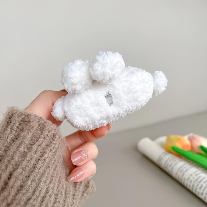 Yatchen Plush Rabbit Case for AirPods 3,Kawaii Cute 3D Cartoon Fur White Bunny Funny Furry for AirPods 3rd Generation Cover with Keychain Protective Case Women Girls