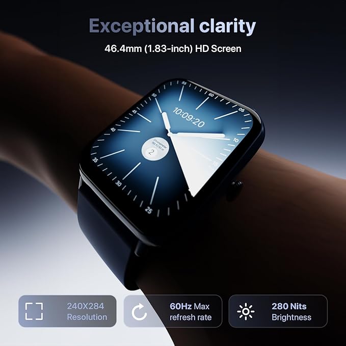 Fire-Boltt Ninja Call Pro Plus 46.48mm (1.83 inch) Smart Watch with Bluetooth Calling, AI Voice Assistance, 100 Sports Modes IP67 Rating, 240 * 280 Pixel High Resolution (Navy Blue)