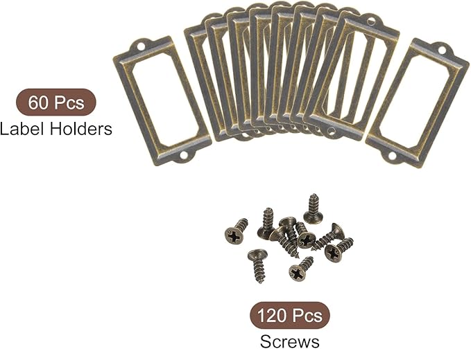 uxcell Metal Label Holders, 70x33mm 60pcs File Name Card Tag Label Holder Frame for Office Library Drawer Cabinet Shelves, Bronze Tone