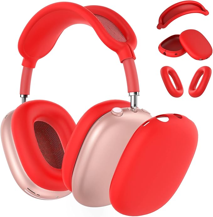 Silicone Case Cover for AirPods Max Headphones, Ear Pad Case Cover/Ear Cups Cover/Headband Cover for AirPods Max (USB-C/Lightning)(2024/2020),Accessories Silicone Protector for Apple AirPod Max, Red