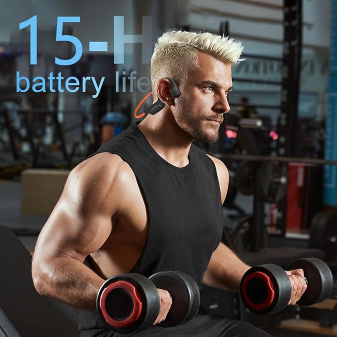 Bone Conduction Headphones,Open Ear Wireless Bluetooth 5.4 Headphones with Mic，IPX6 Waterproof Sport Bluetooth Headset，15H Playback， for Running，Cycling，Walking,Outdoor (Orange)