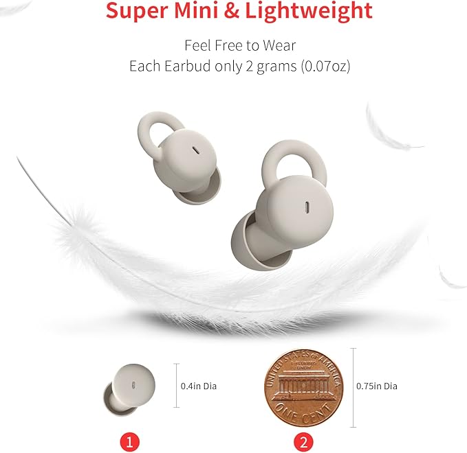 Sleep Earbuds w/Mic, Comfortable Sleeping Headphones Small Design for Side Sleepers Invisible Buds for Sleep Wireless Bluetooth Earphones for Noise Blocking Snoring (Ivory)