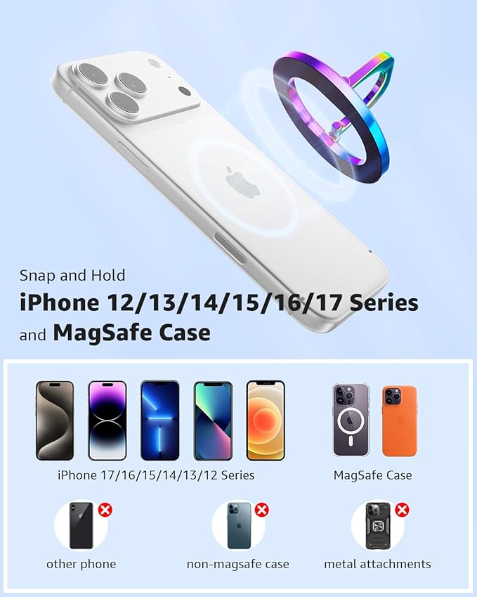 SUPERONE for MagSafe Phone Grip, Stylish Cool Magnetic Ring Holder with Adjustable Stand, Removable MagSafe Accessories Only for iPhone 12/13/14/15/16/17 Series & Fits Magnetic Case - Colorful