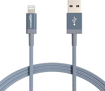 Amazon Basics 2-Pack USB-A to Lightning Cable, Apple MFi Certified, Nylon Braided Cord for iPhone 14 13 12 11 X Xs Pro, Pro Max, Plus, iPad, High Speed Data Sync Charger, 6 Foot, Dark Gray