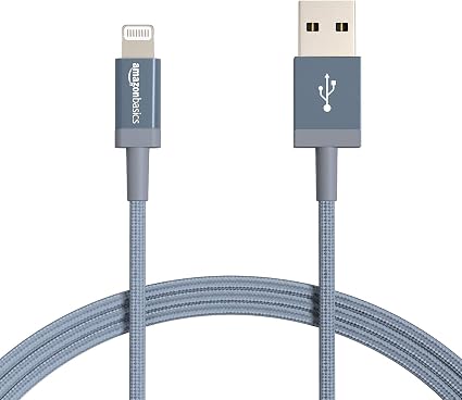 Amazon Basics 2-Pack USB-A to Lightning Cable, Apple MFi Certified, Nylon Braided Cord for iPhone 14 13 12 11 X Xs Pro, Pro Max, Plus, iPad, High Speed Data Sync Charger, 6 Foot, Dark Gray